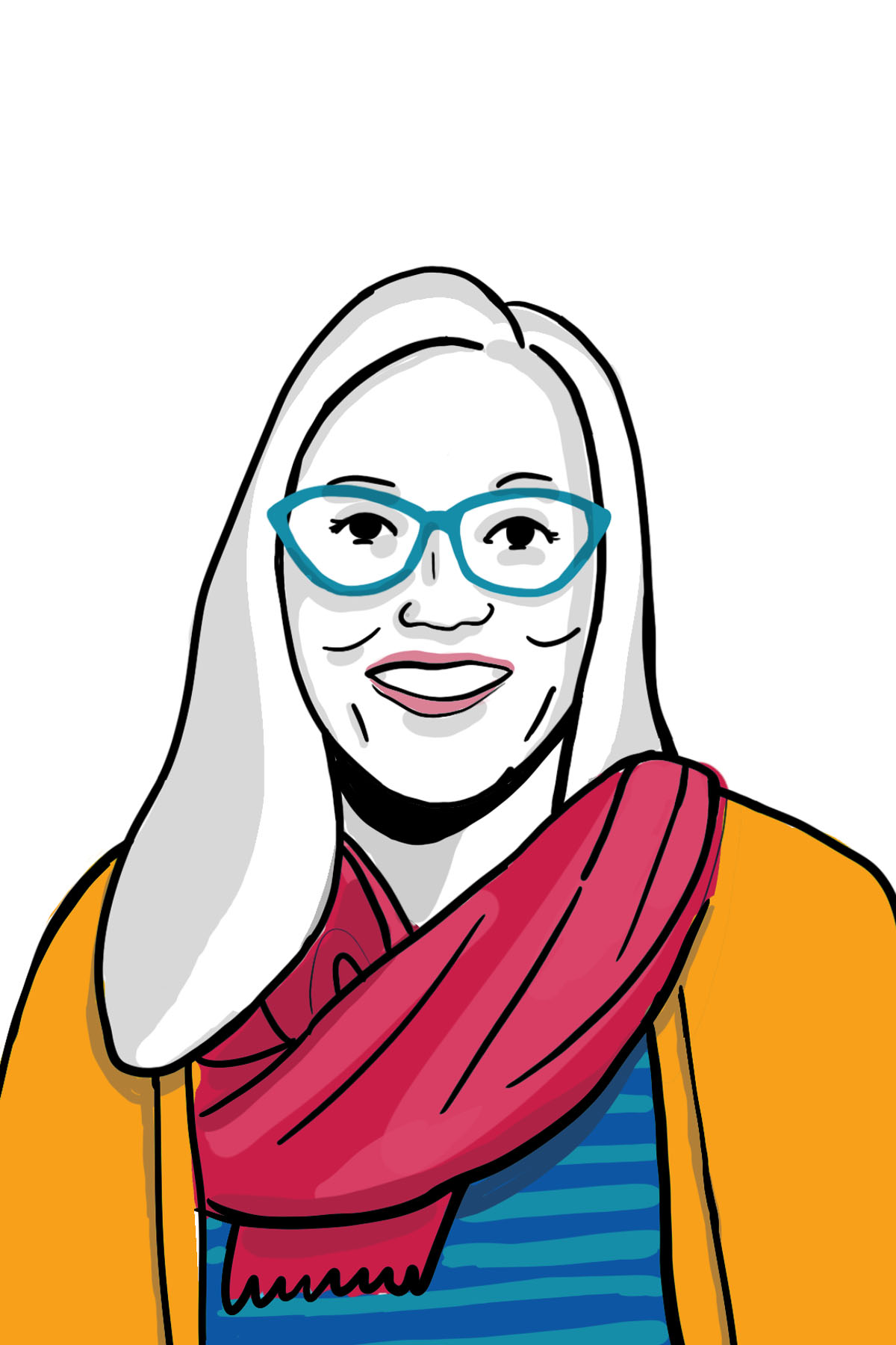 illustration of Julia with a pink scarf