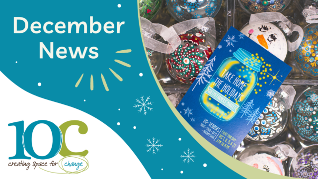 December News Graphic with a photo of a paper flyer on a pile of Christmas decorations