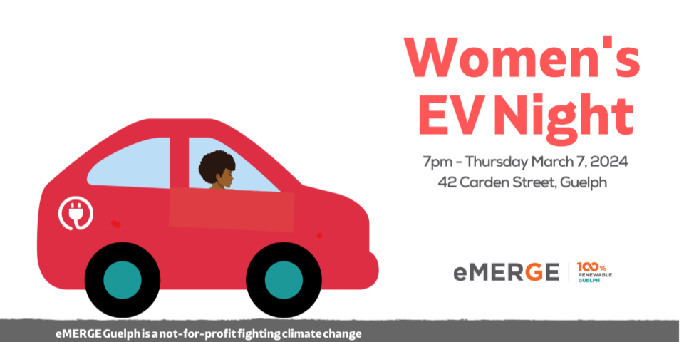Graphic with woman driving a red car. Text reads Women's EV Night.